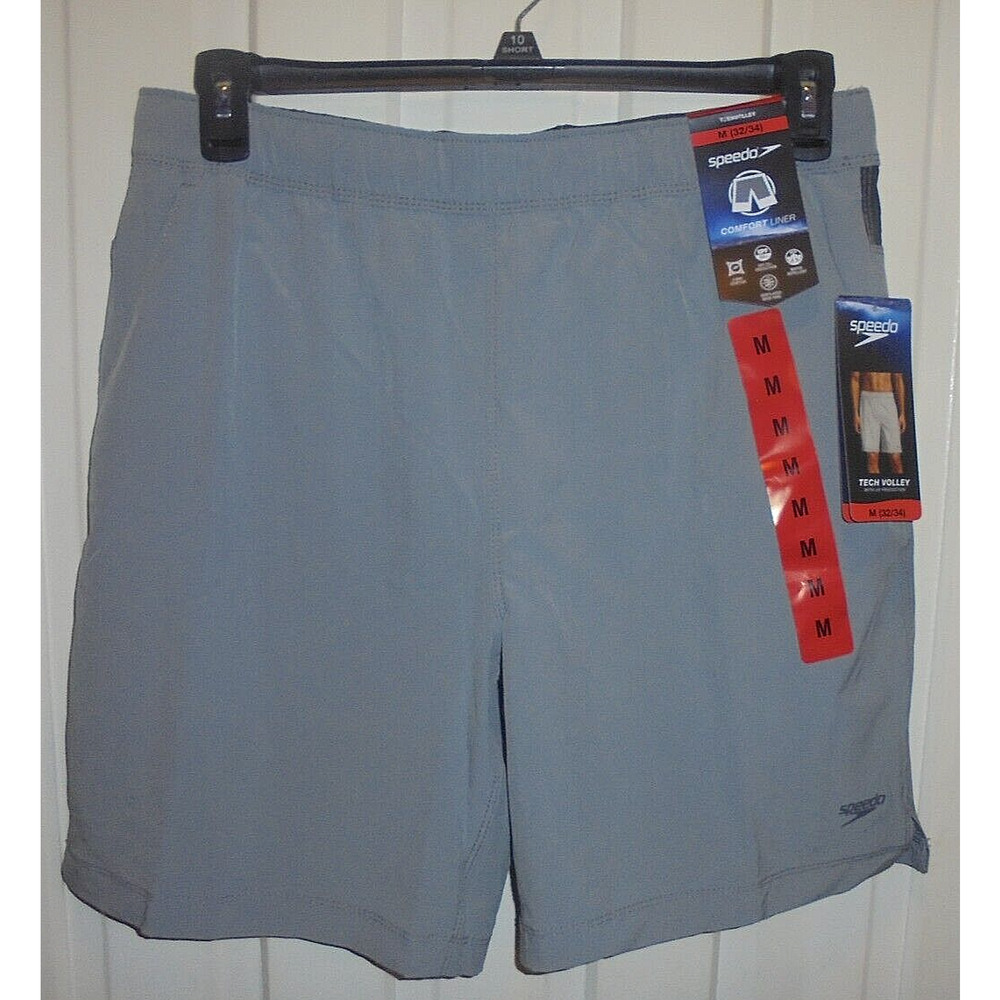 Men's Speedo Techvolley Shorts/Swim Trunks size M 32/34 Gray NWT UV Protection